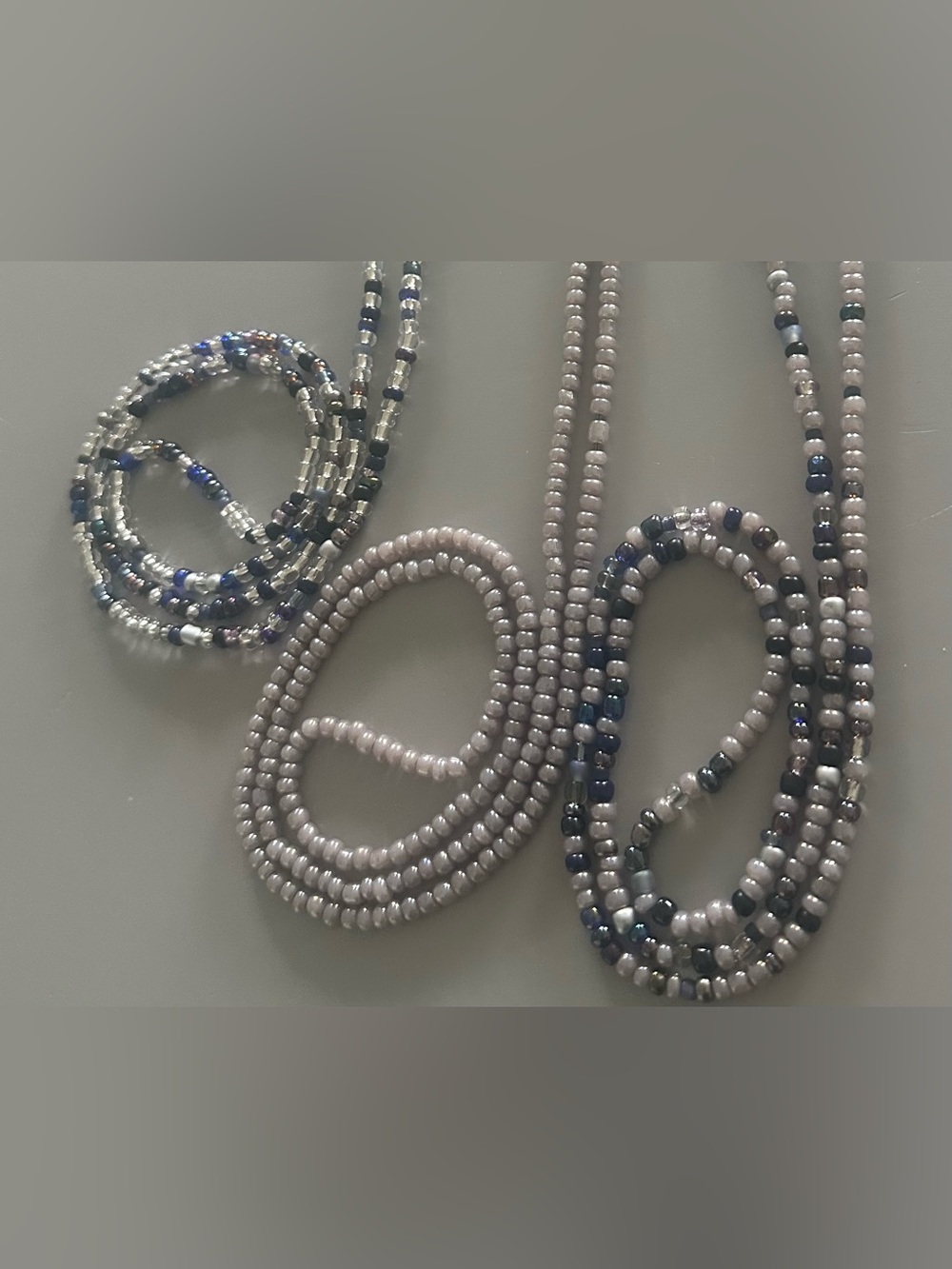 3pcs Handmade Grey and Navy Waist Bead Set